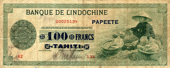 Front of Tahiti p17b: 100 Francs from 1943