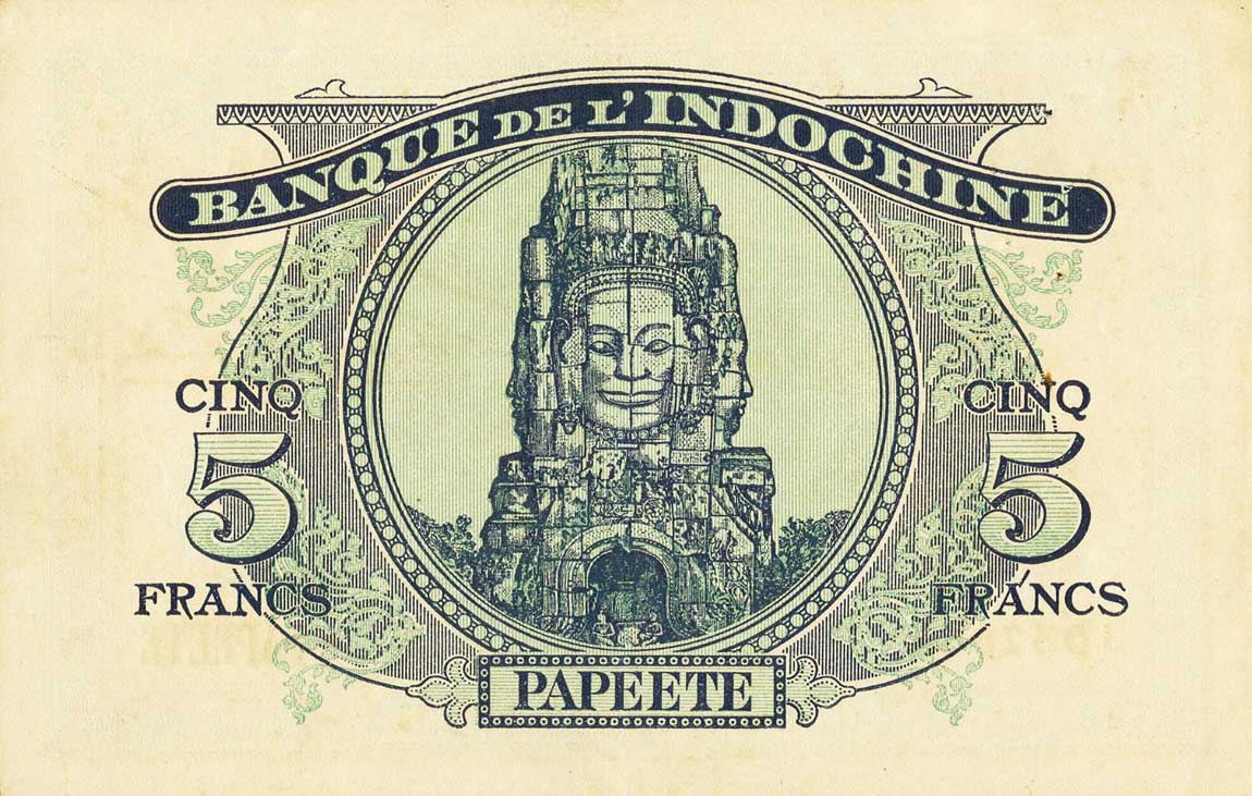 Back of Tahiti p19a: 5 Francs from 1944
