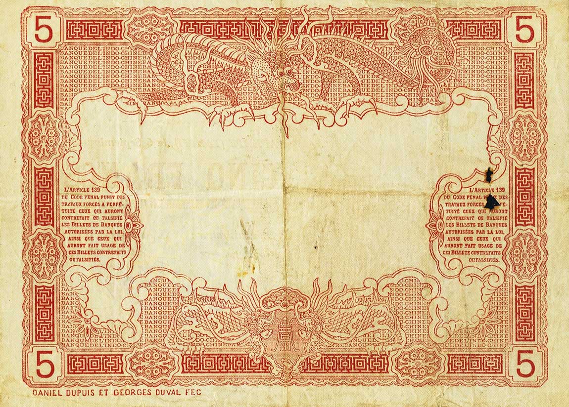 Back of Tahiti p1a: 5 Francs from 1914