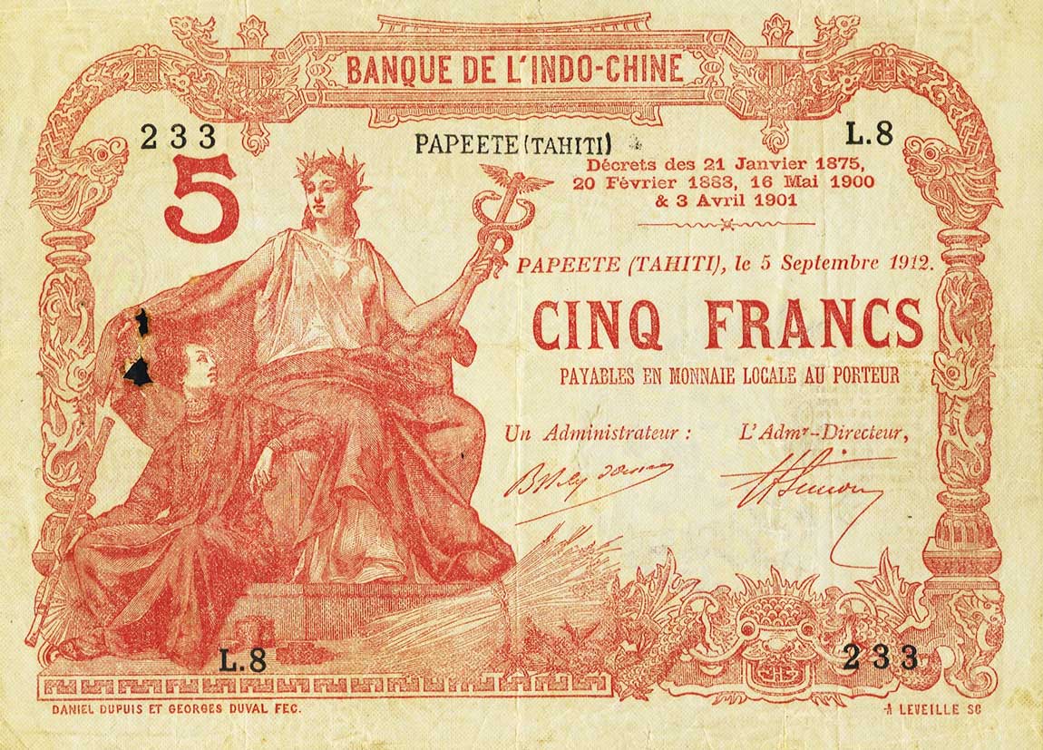Front of Tahiti p1a: 5 Francs from 1914