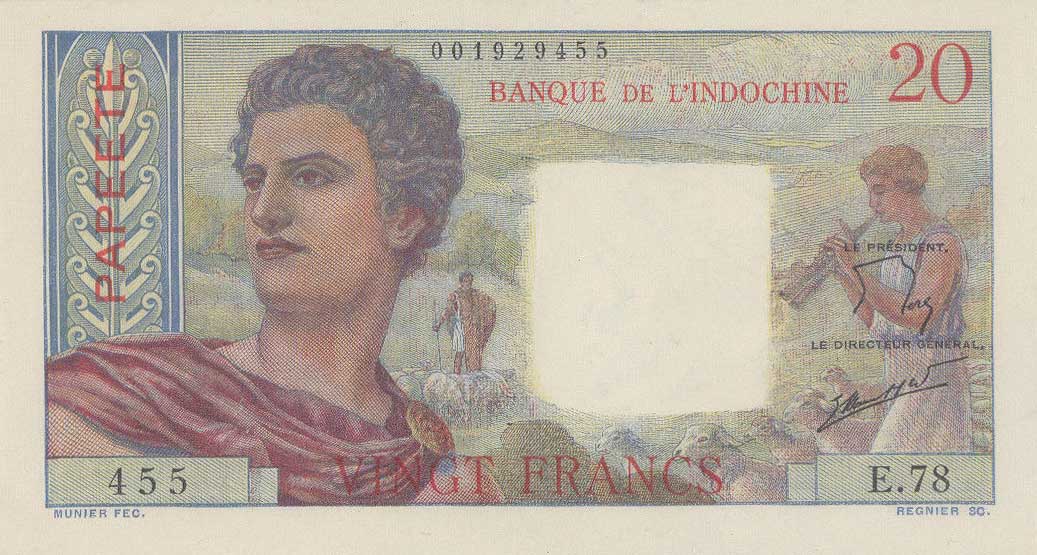 Front of Tahiti p21a: 20 Francs from 1951