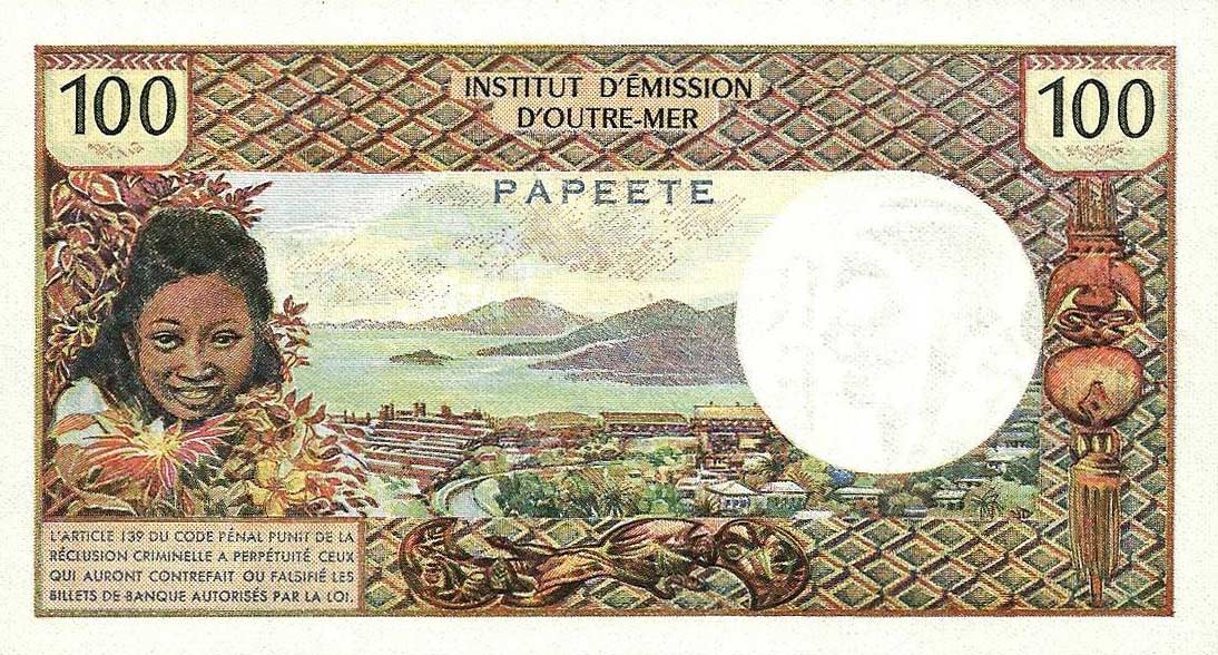 Back of Tahiti p24a: 100 Francs from 1971