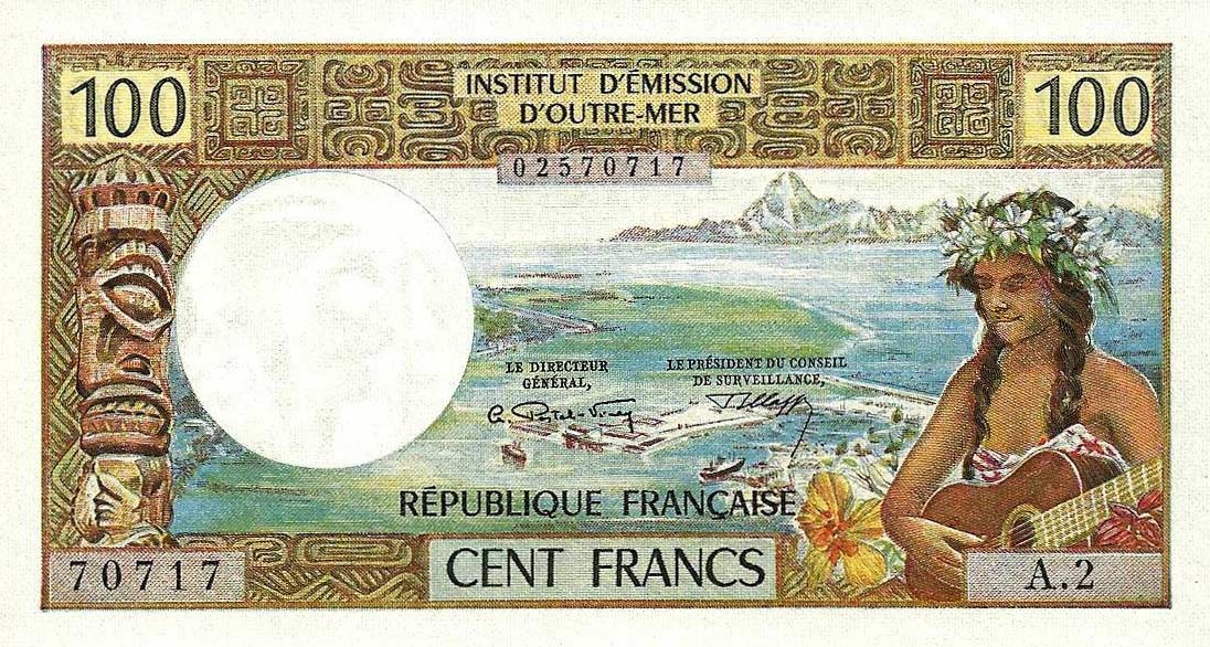 Front of Tahiti p24a: 100 Francs from 1971