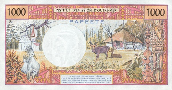 Back of Tahiti p27d: 1000 Francs from 1985