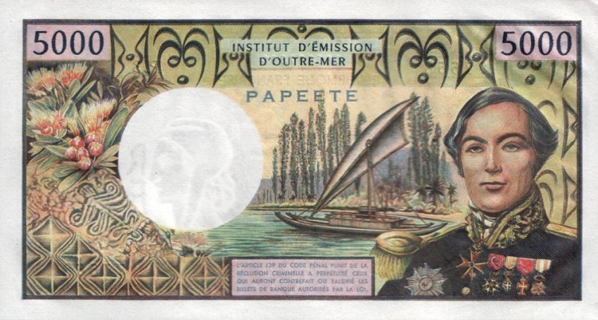 Back of Tahiti p28a: 5000 Francs from 1971