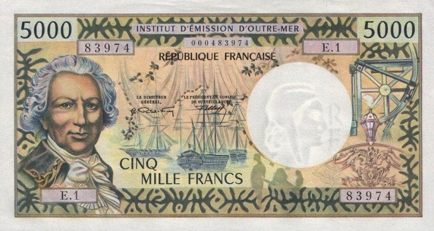 Front of Tahiti p28a: 5000 Francs from 1971