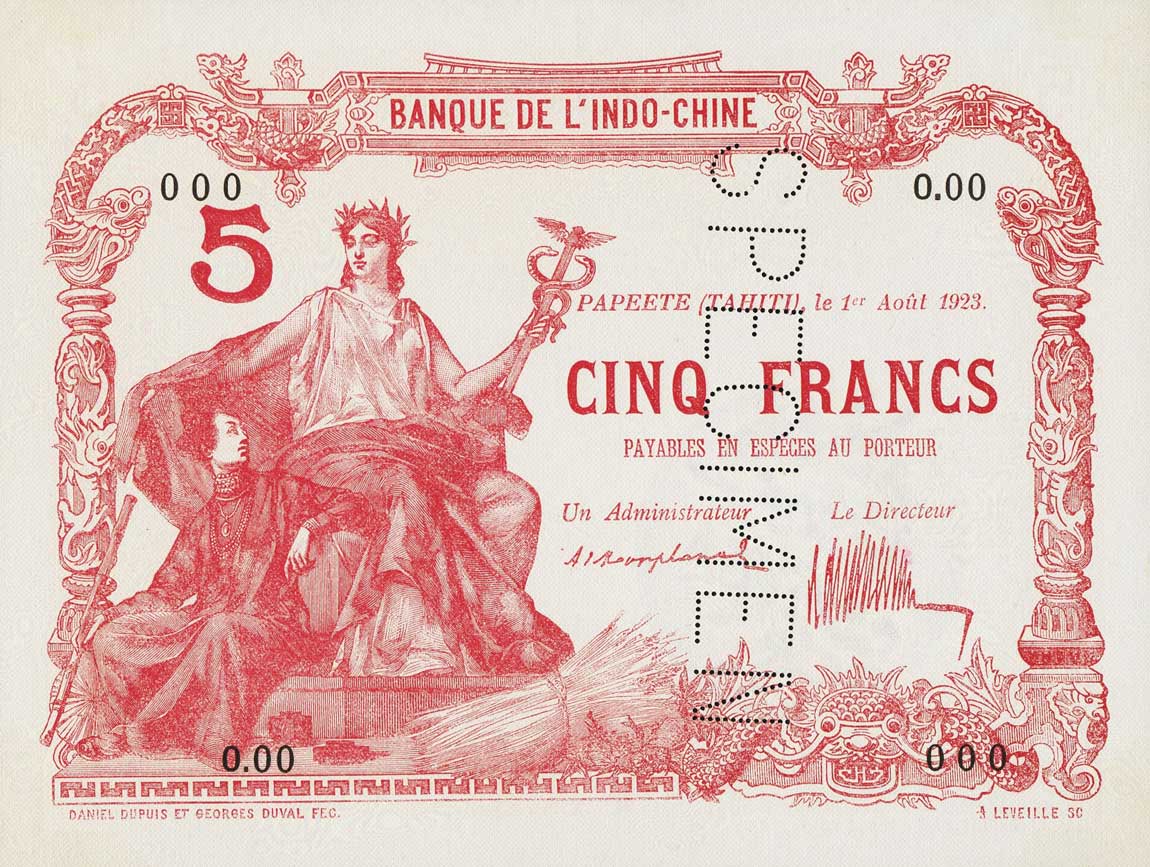 Front of Tahiti p4s: 5 Francs from 1920