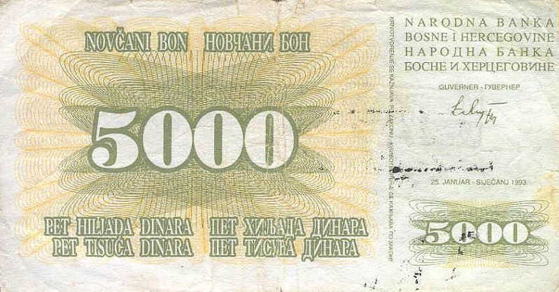 Front of Bosnia and Herzegovina p16b: 5000 Dinara from 1993