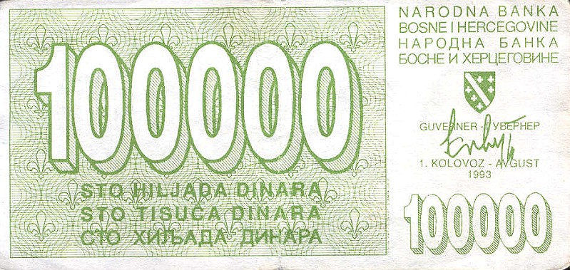 Front of Bosnia and Herzegovina p31a: 100000 Dinara from 1993
