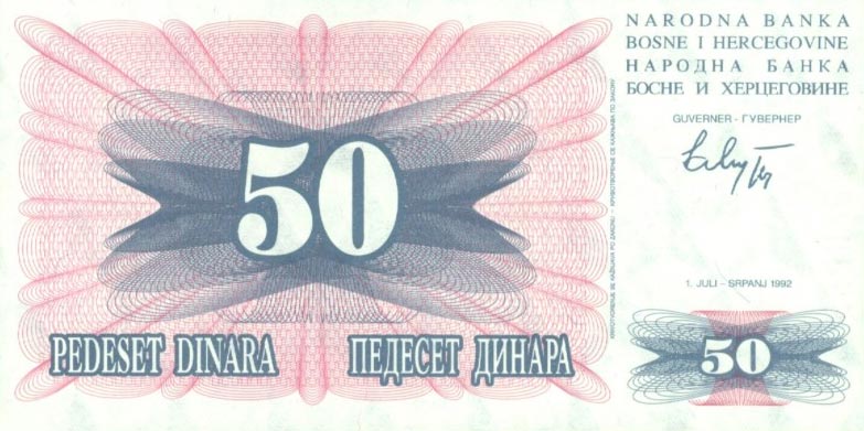Front of Bosnia and Herzegovina p12a: 50 Dinara from 1992