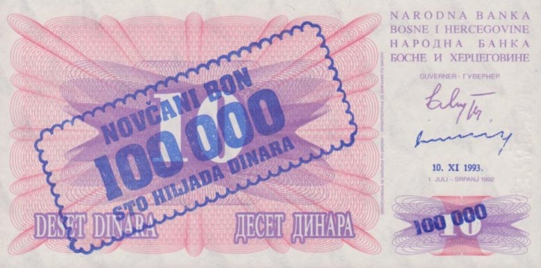 Front of Bosnia and Herzegovina p34b: 100000 Dinara from 1993