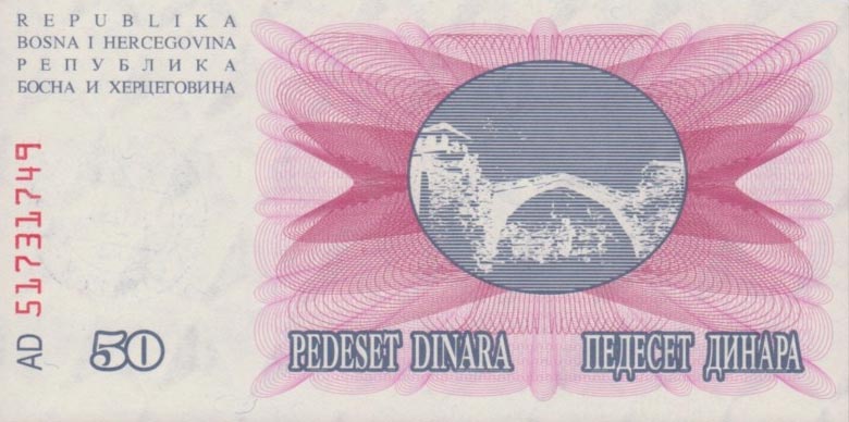 Back of Bosnia and Herzegovina p55d: 50000 Dinara from 1993