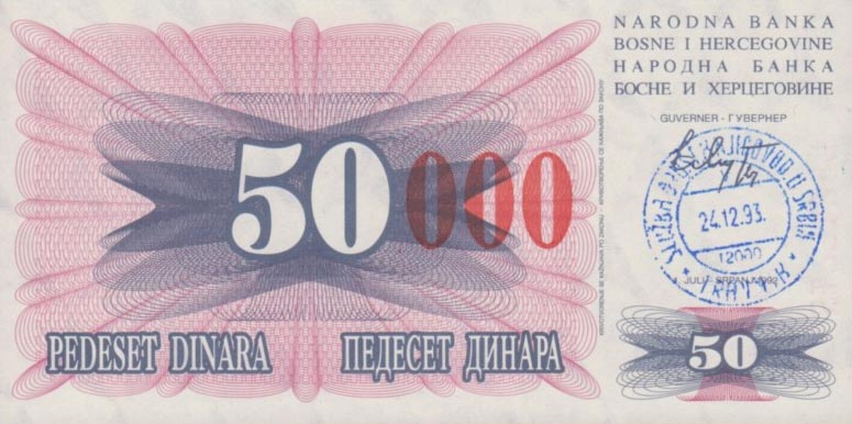 Front of Bosnia and Herzegovina p55d: 50000 Dinara from 1993