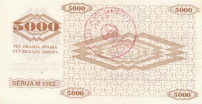 Front of Bosnia and Herzegovina p9f2: 5000 Dinara from 1992