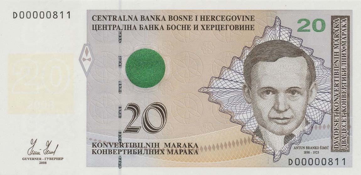 Front of Bosnia and Herzegovina p74a: 20 Convertible Maraka from 2008