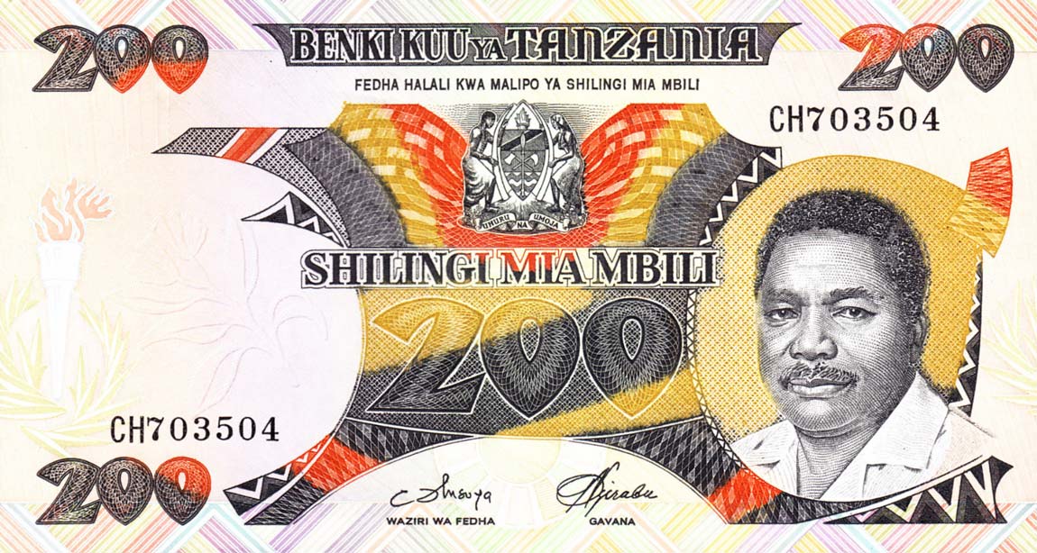 Front of Tanzania p18a: 200 Shilingi from 1986