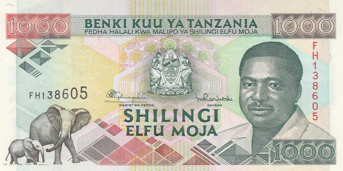 Front of Tanzania p27a: 1000 Shilingi from 1993