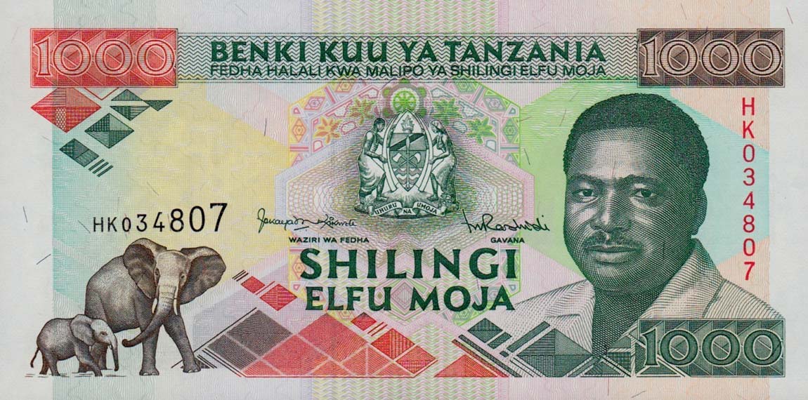 Front of Tanzania p27c: 1000 Shilingi from 1993