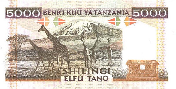 Back of Tanzania p28: 5000 Shilingi from 1995