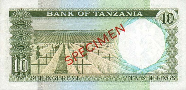 Back of Tanzania p2s: 10 Shillings from 1966