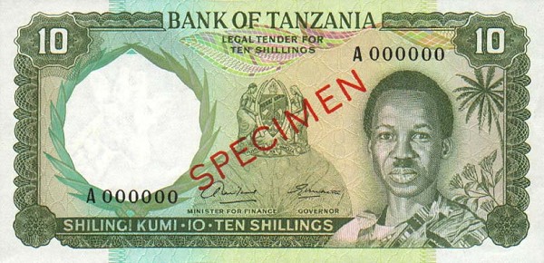Front of Tanzania p2s: 10 Shillings from 1966