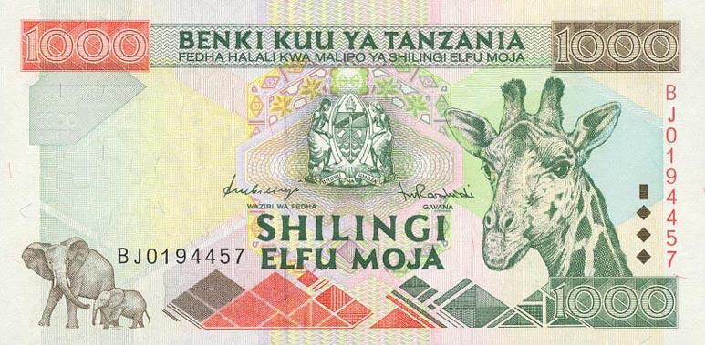 Front of Tanzania p31: 1000 Shilingi from 1997