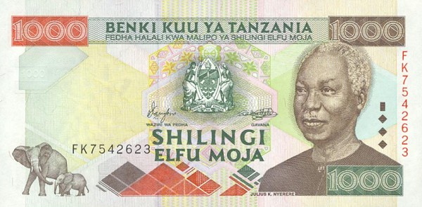 Front of Tanzania p34: 1000 Shilingi from 2000