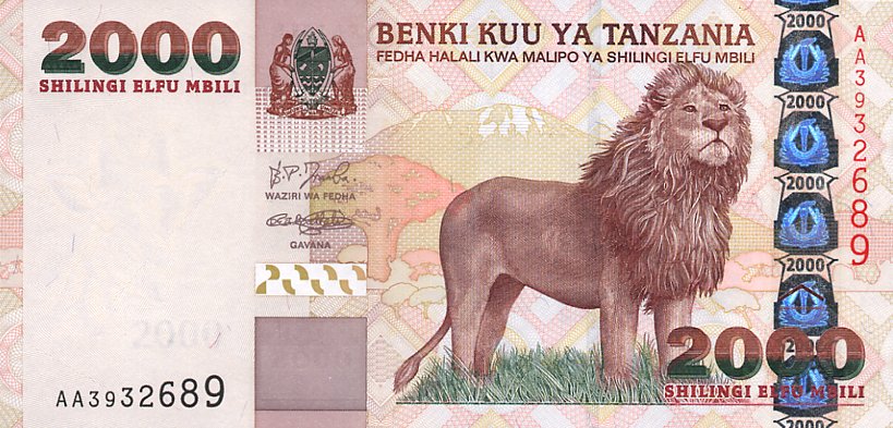 Front of Tanzania p37a: 2000 Shilingi from 2003