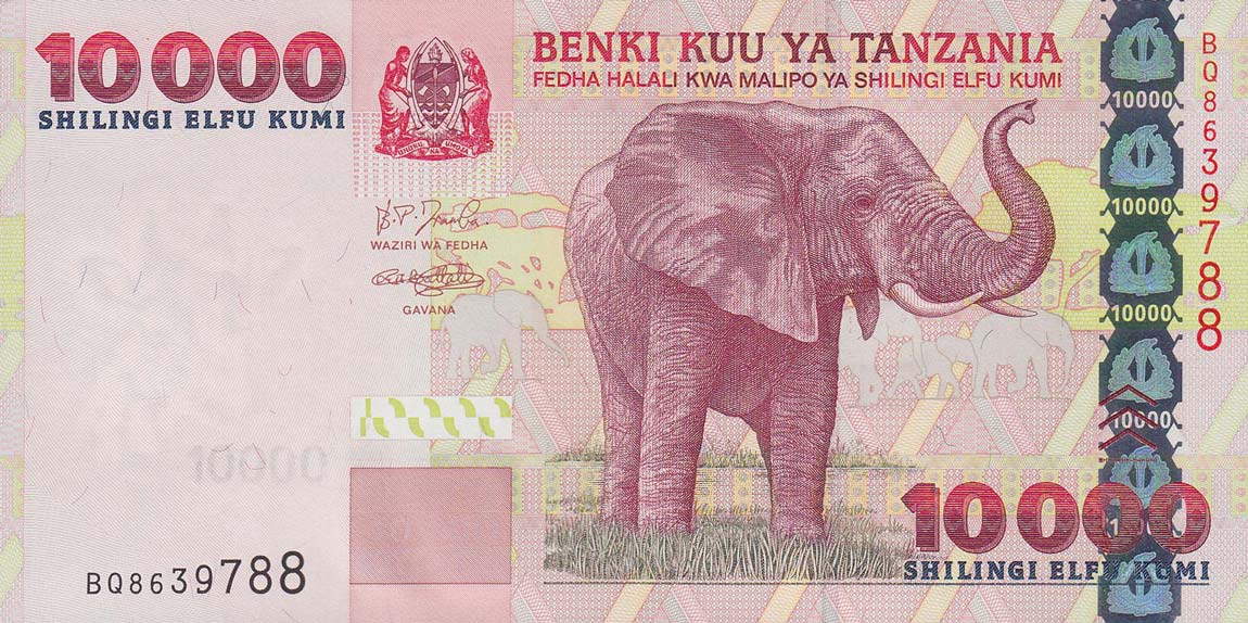 Front of Tanzania p39: 10000 Shilingi from 2003