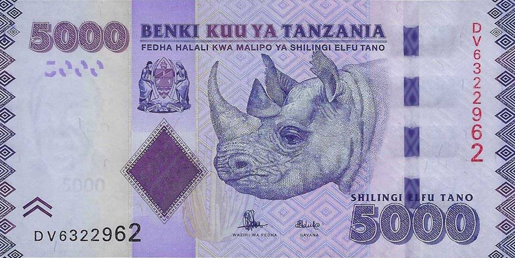 Front of Tanzania p43b: 5000 Shilingi from 2015