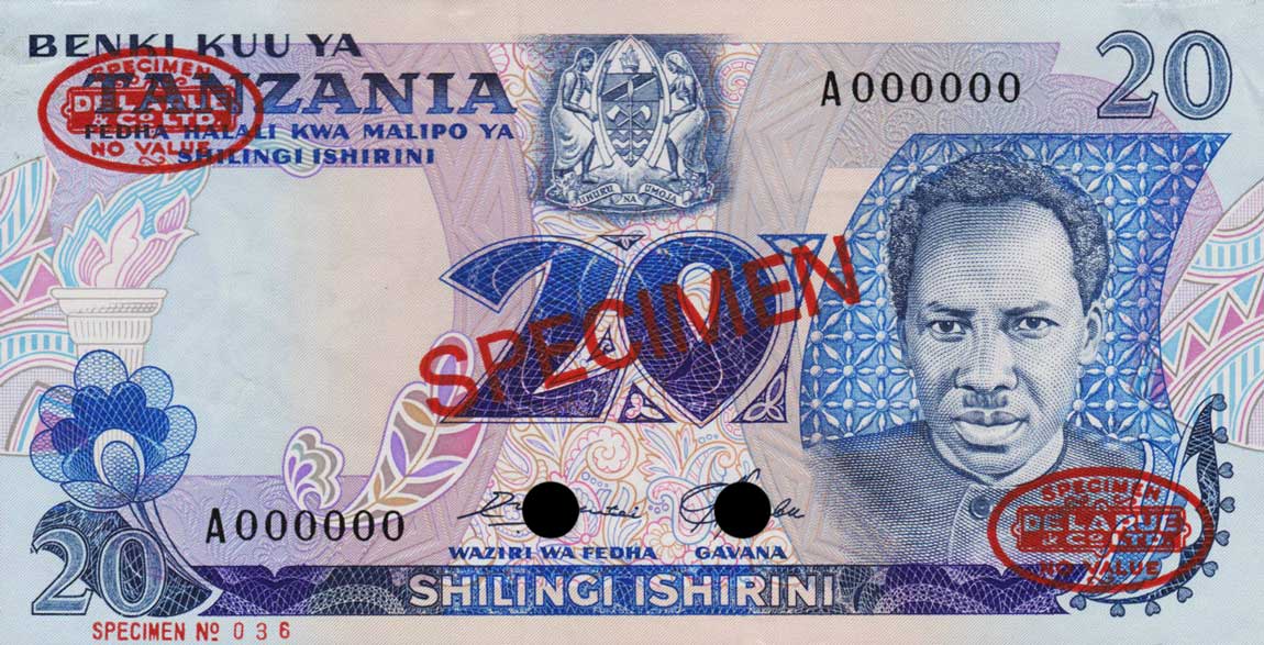Front of Tanzania p7s: 20 Shilingi from 1978