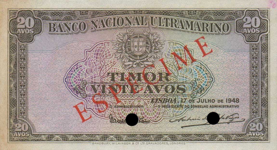 Front of Timor p21s: 20 Avos from 1948
