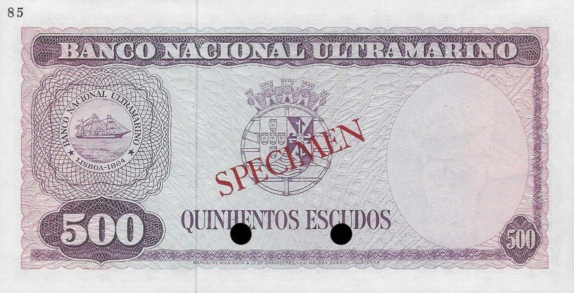 Back of Timor p29ct: 500 Escudos from 1963