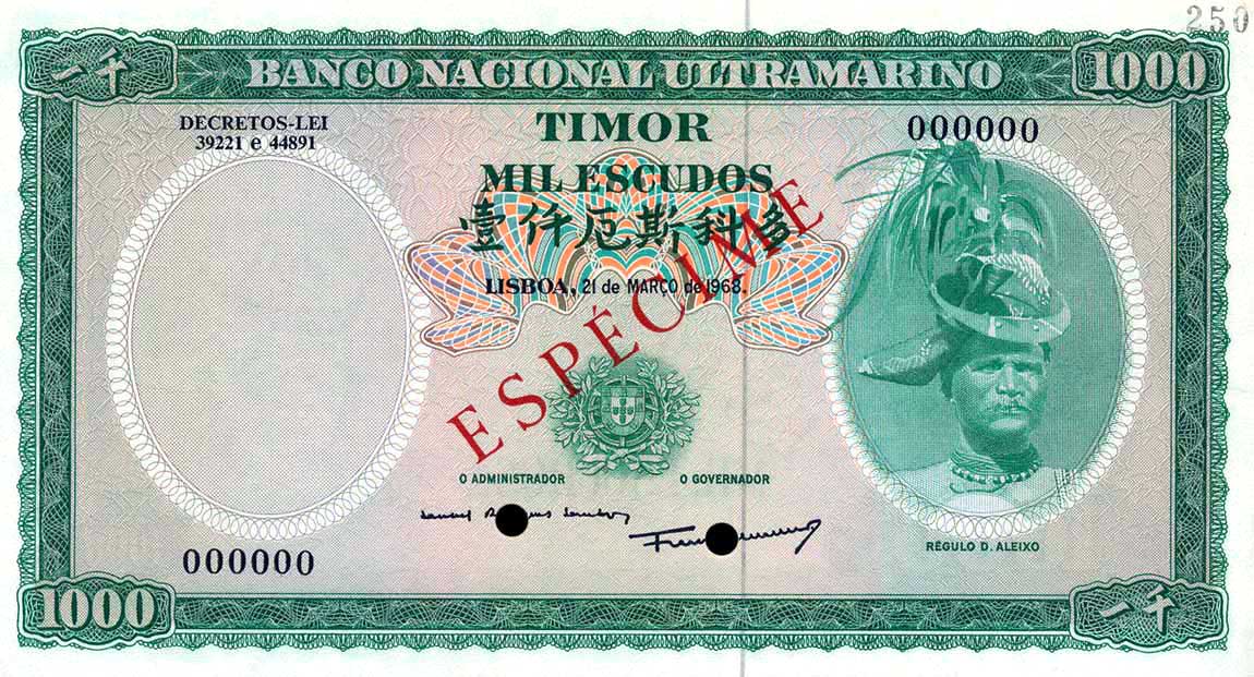 Front of Timor p30s: 1000 Escudos from 1968