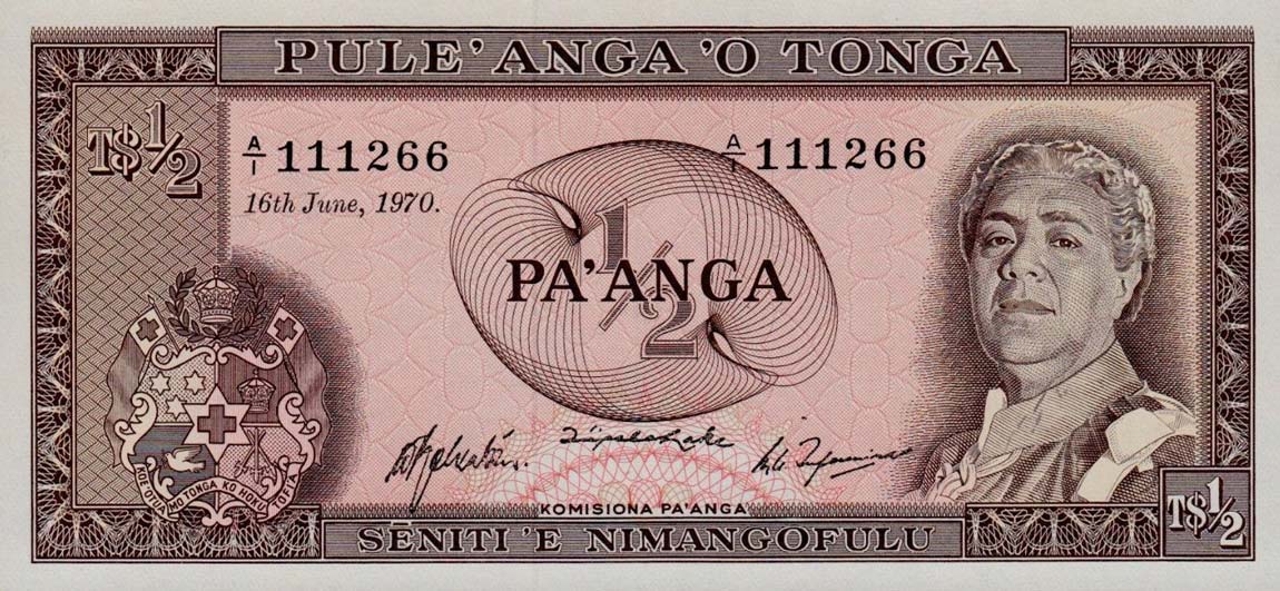 Front of Tonga p13c: 0.5 Pa'anga from 1970