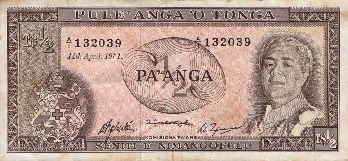 Front of Tonga p13d: 0.5 Pa'anga from 1971