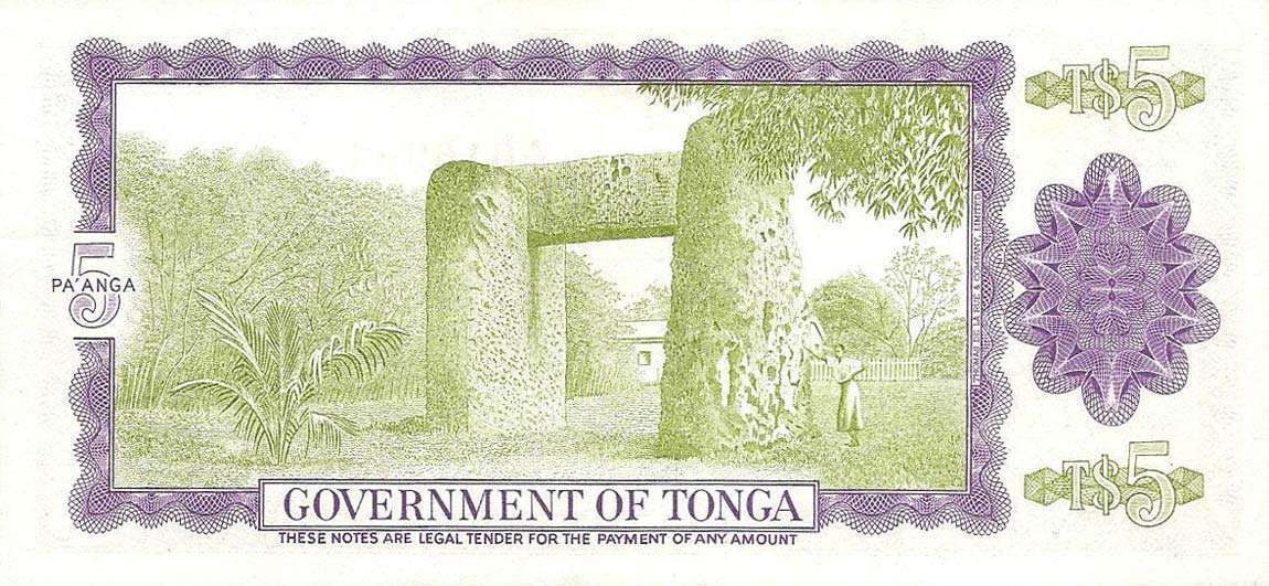 Back of Tonga p16a: 5 Pa'anga from 1967
