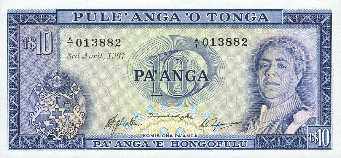 Front of Tonga p17a: 10 Pa'anga from 1967