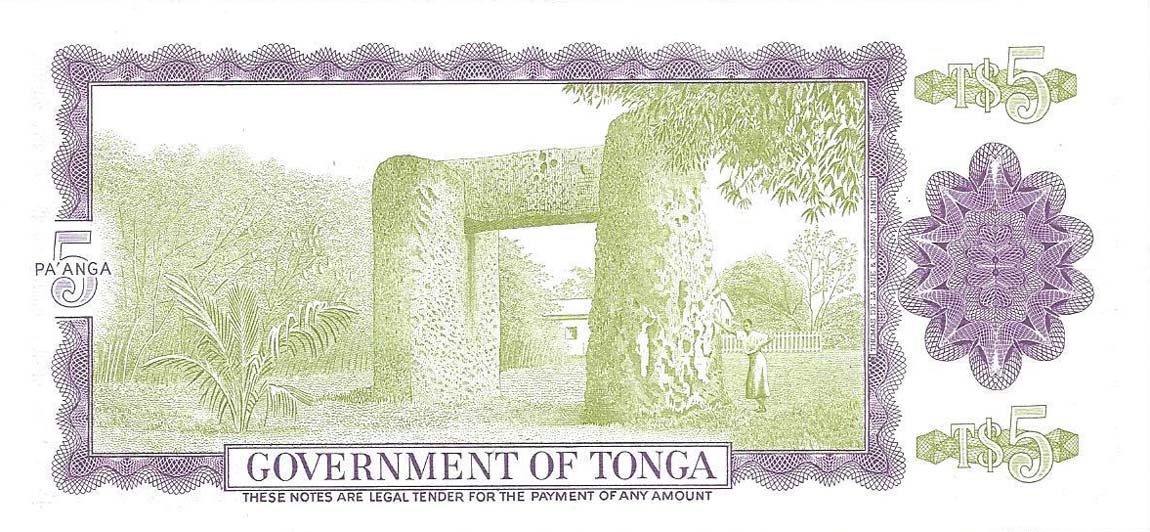Back of Tonga p21c: 5 Pa'anga from 1981