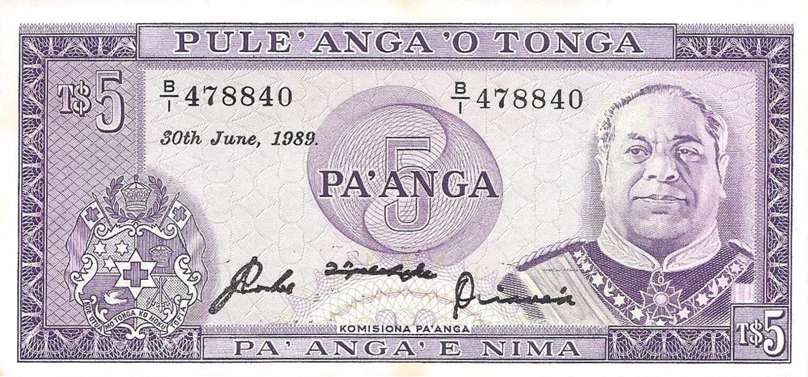 Front of Tonga p21c: 5 Pa'anga from 1981