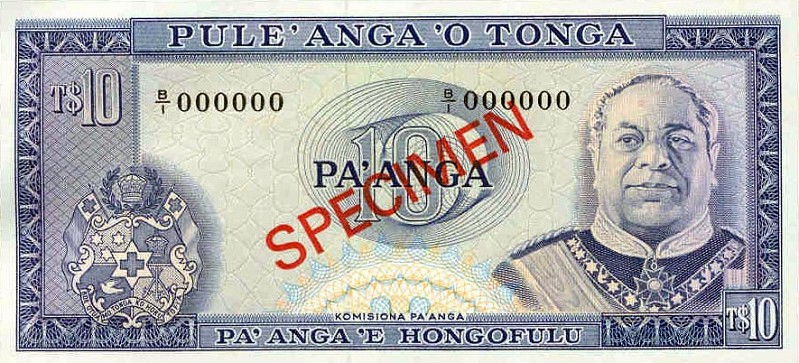 Front of Tonga p22s: 10 Pa'anga from 1974