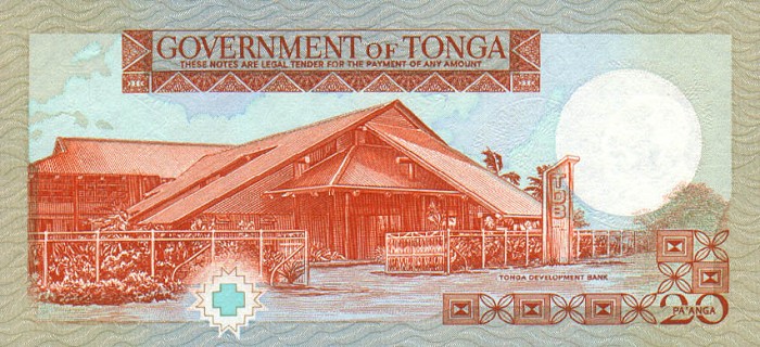 Back of Tonga p23c: 20 Pa'anga from 1988