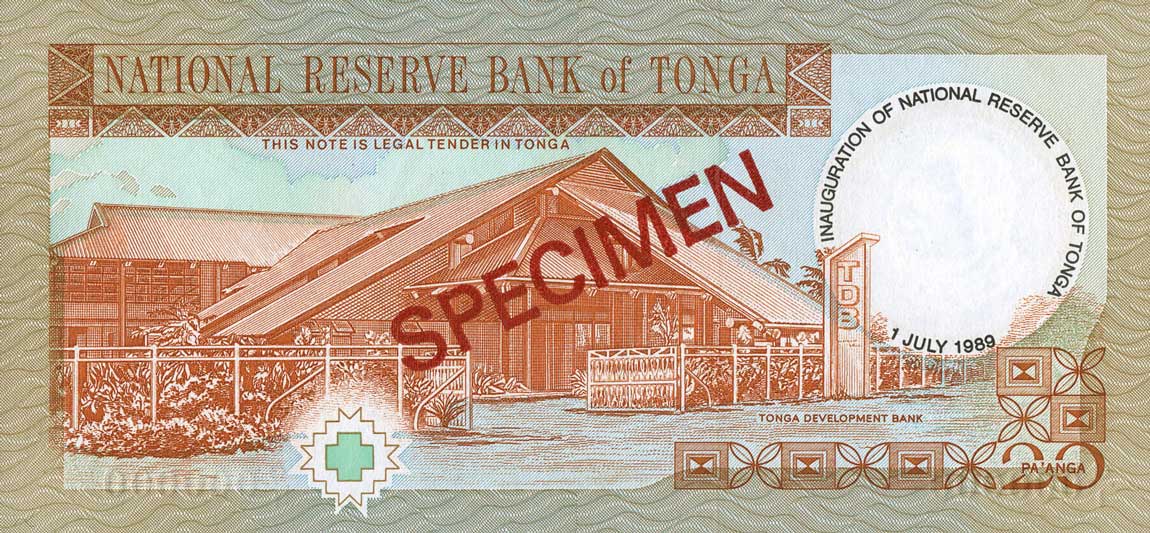 Back of Tonga p30s: 20 Pa'anga from 1989