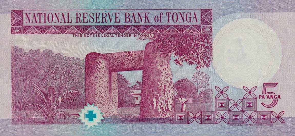 Back of Tonga p33a: 5 Pa'anga from 1995