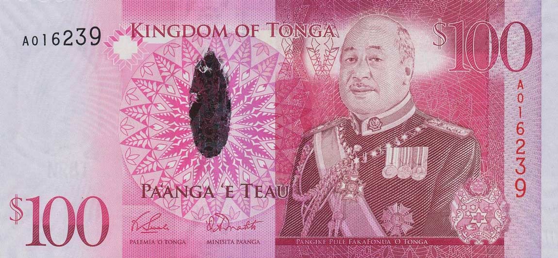 Front of Tonga p43: 100 Pa'anga from 2008