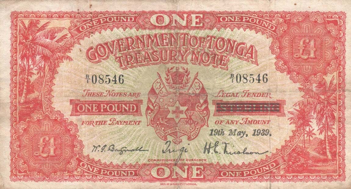 Front of Tonga p7: 1 Pound from 1936