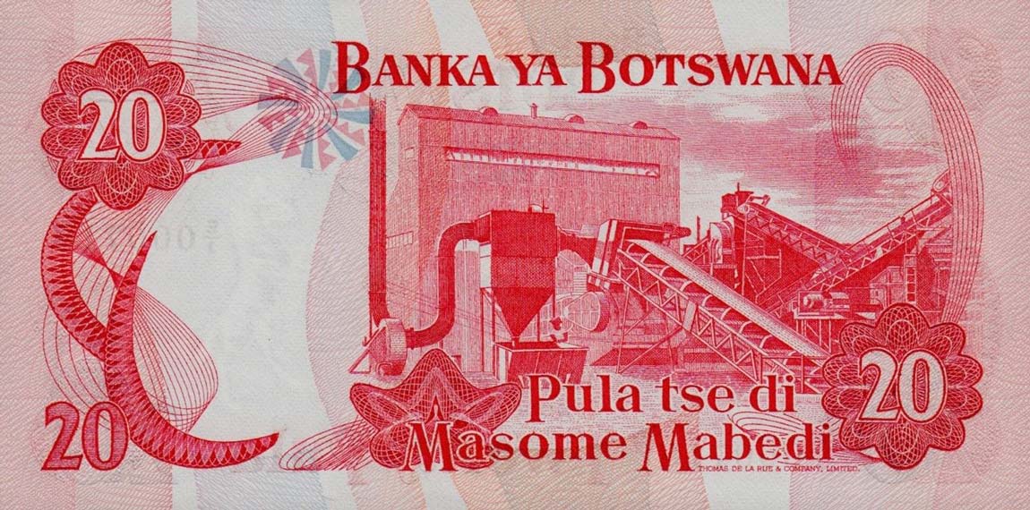 Back of Botswana p10a: 20 Pula from 1982