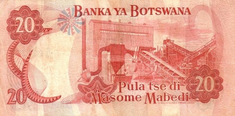 Back of Botswana p10d: 20 Pula from 1982