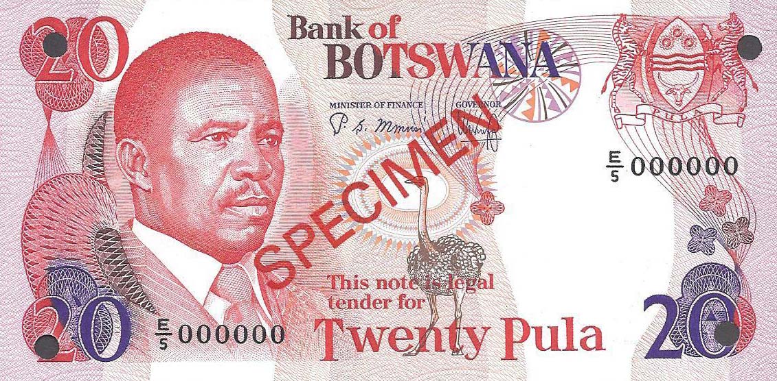 Front of Botswana p10s2: 20 Pula from 1982
