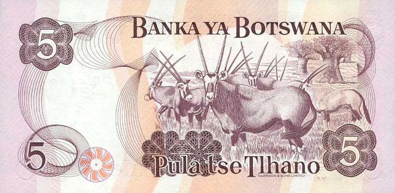 Back of Botswana p11a: 5 Pula from 1992